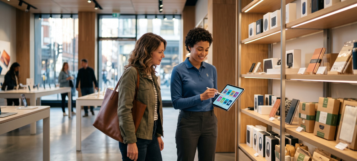 Vendeur augmenté avec tablette en point de vente phygita